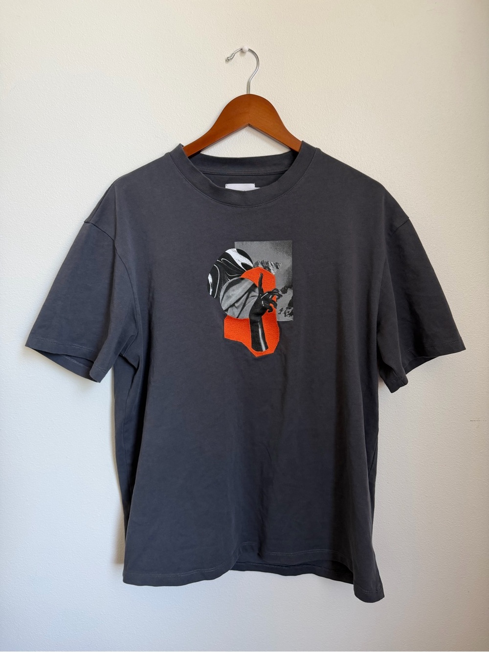 Topman Charcoal Graphic Tee with Orange Detail